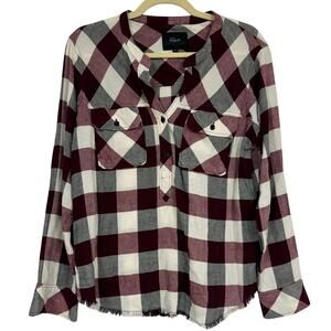 Rails Burgundy White Plaid Button Down Shirt Womens M Fall Casual Flannel Blouse